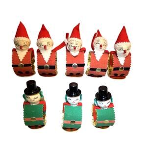 Set of 8 Vintage Dexters Felt Christmas Napkin Rings Snowmen Santa Japan